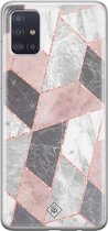 Samsung A51 hoesje siliconen - Stone grid marmer | Samsung Galaxy A51 case | Roze | TPU backcover transparant