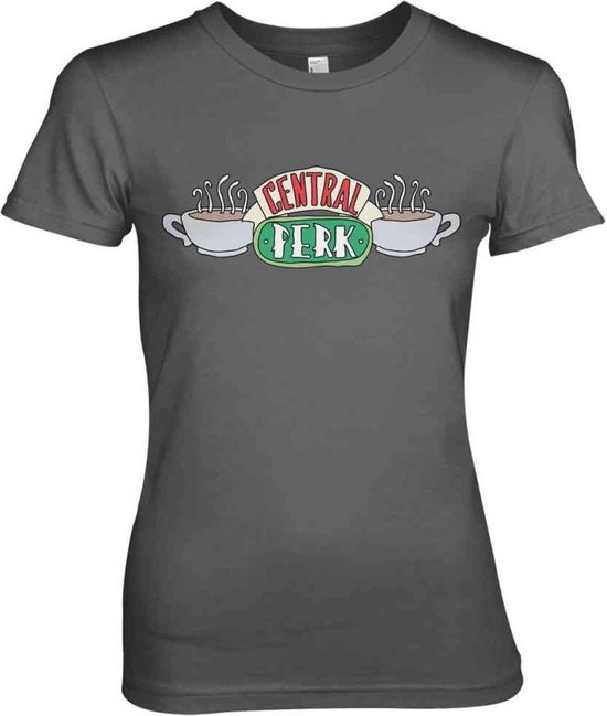 Grijze dames t-shirt met opdruk 'Central Perk' en twee mokken koffie.
