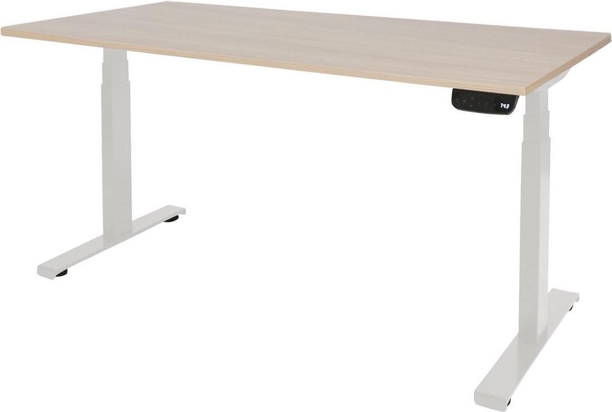 RoomForTheNew Bureau Heathrow plus-Desk - Zit sta Bureau - Zit sta Bureau Elektrisch - Gaming Bureau - Game Bureau - Verstelbaar Bureau - standing Desk--Lindberg eiken blad-Wit  onderstel- 180x80