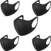 5x FASHION Mondkapje - ZWART - Mondmasker - Wasbaar - Mondkapjes - Black - Facemask - Mouth mask - Herbruikbaar - Adembescherming - Mannen, Vrouwen en Kinderen - Bescherming Openba