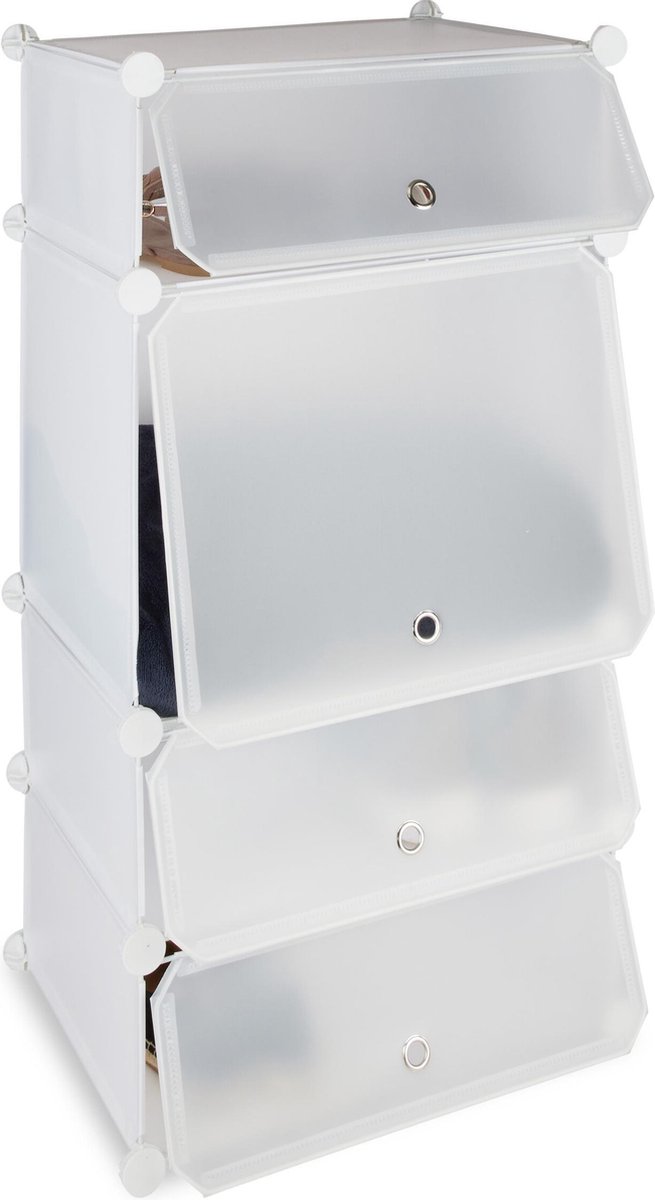 Relaxdays shoe rack plastic, 6 compartments, click system, HxWxD: 107 x 49 x 37 cm, closed shoe cabinet, transparent