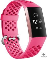 Siliconen Smartwatch bandje - Geschikt voor  Fitbit Charge 3 siliconen bandje met gaatjes - roze - Maat: L - Strap-it Horlogeband / Polsband / Armband