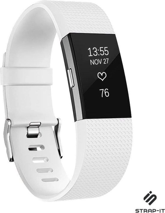 Siliconen Smartwatch bandje - Geschikt voor Fitbit Charge 2 siliconen bandje - wit - Strap-it Horlogeband / Polsband / Armband - Maat: Maat S