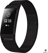 Nylon Smartwatch bandje - Geschikt voor  Fitbit Charge 3 nylon bandje - zwart - Strap-it Horlogeband / Polsband / Armband