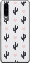 Huawei P30 hoesje - Cactus hartjes - Soft Case Telefoonhoesje - Planten - Zwart