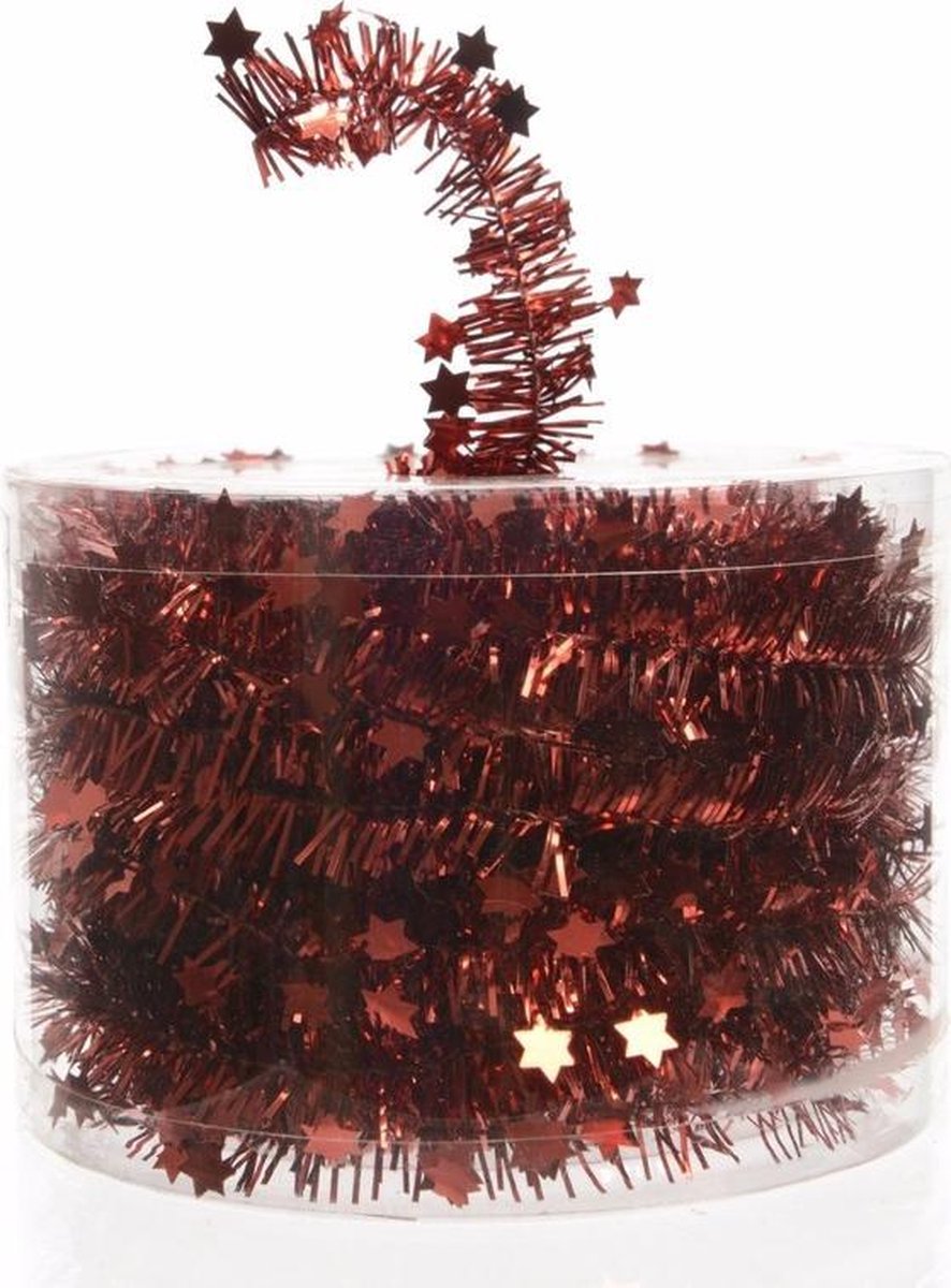 8x Kerstboom sterren folie slingers rood 700 cm - Lametta guirlande - Kerstversiering en decoratie