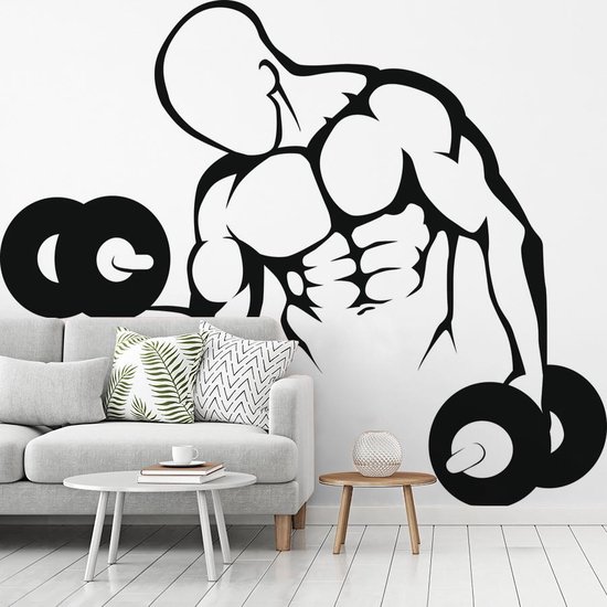 Papier peint photo vinyle - Une illustration d'un bodybuilder avec des poids largeur 315 cm x hauteur 260 cm - Tirage photo sur papier peint (disponible en 7 tailles)