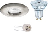 LED Spot Set - OSRAM Parathom PAR16 930 36D - Pragmi Luno Pro - Waterdicht IP65 - GU10 Fitting - Dimbaar - Inbouw Rond - Mat Nikkel - 5.5W - Warm Wit 3000K - Ø82mm - BSE