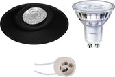 LED Spot Set - Pragmi Nivas Pro - GU10 Fitting - Inbouw Rond - Mat Zwart - Trimless - Kantelbaar - Ø150mm - Philips - SceneSwitch 827 36D - 1.5W-5W - Warm Wit 2200K-2700K - Dimbaar