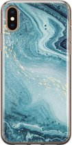 iPhone X/XS hoesje siliconen - Marmer blauw - Soft Case Telefoonhoesje - Marmer - Transparant, Blauw