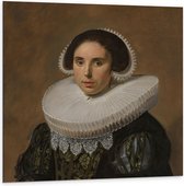 Dibond - Oude meesters - Portret van een vrouw, Frans Hals, ca. 1635 - 100x100cm Foto op Aluminium (Met Ophangsysteem)