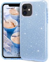 Hoesje Geschikt voor iPhone 12 Mini Hoesje - Glitter TPU Backcover - Blauw