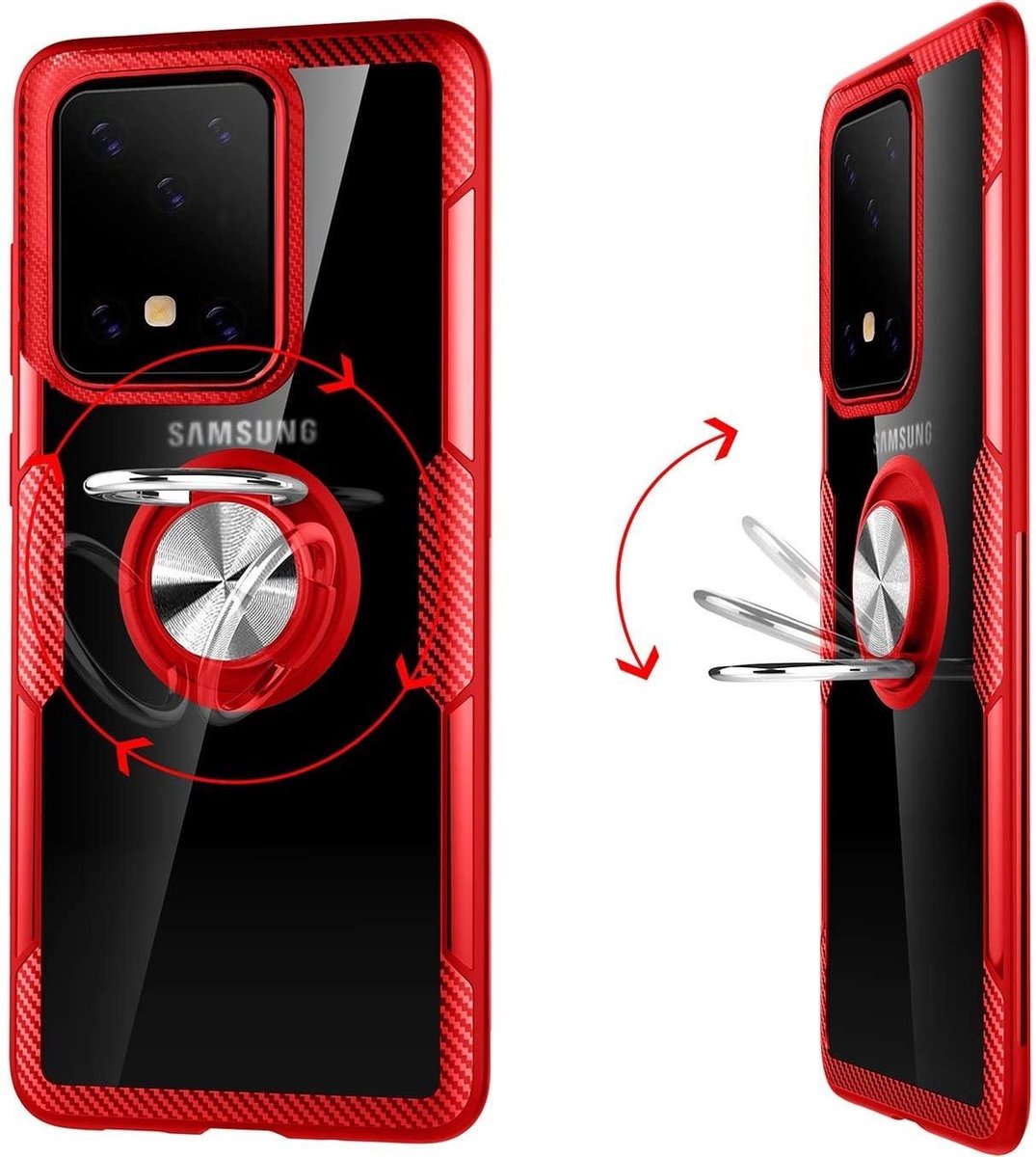 Hoesje Geschikt Voor Samsung Galaxy S20 Luxe Back Hoesje & Metalen Ring houder - Rood