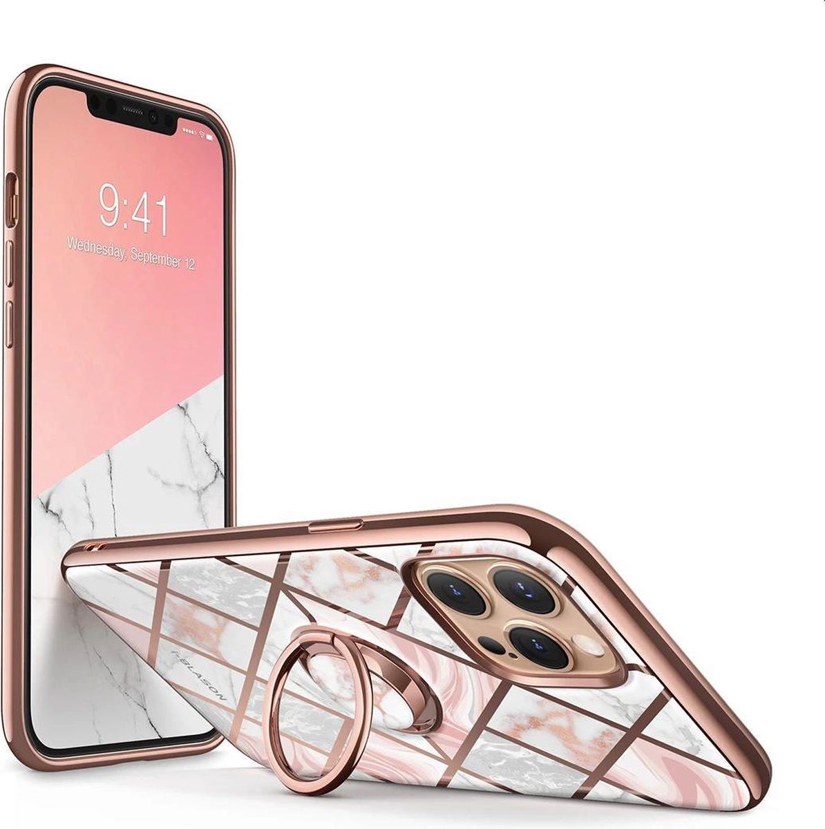 Supcase Cosmo PC en TPU marmer hoesje voor iPhone 12 en iPhone 12 Pro - roze