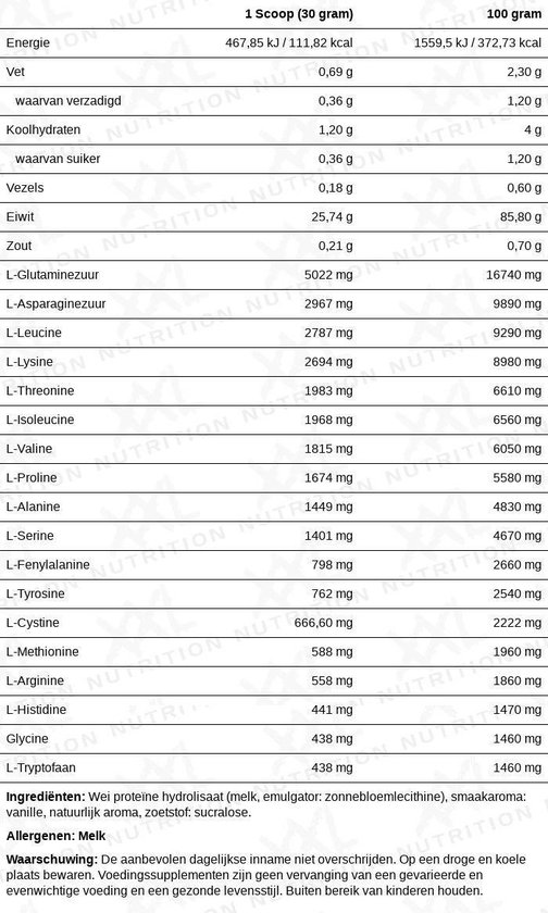 XXL Nutrition - Whey Hydro - Vanille - Eiwitpoeder - 1000 g — afbeelding 3