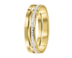 Lucardi Ringen - Stalen ring goldplated 2rij met kristal