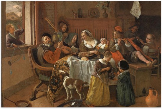 Poster - Oude Meesters - Het vrolijke huisgezin, Jan Havicksz. Steen, 1668 - Foto op Posterpapier