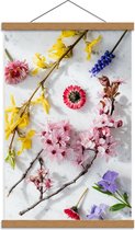 Schoolplaat – Bloemen en Takken op Witte Achtergrond  - 40x60cm Foto op Textielposter (Wanddecoratie op Schoolplaat)