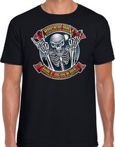 Halloween rock en roll skelet verkleed t-shirt zwart voor heren - Rock en roll skelet shirt / kleding / kostuum / horror outfit S