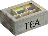 Boîte à thé / boîte à thé en bois gris avec 6 compartiments Thé 16 x 21,7 x 9 cm - Boîtes à thé à thé / coffres à thé - Conserver le Thee / rangement - sachets cadeaux