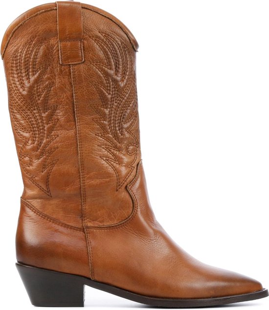 Bruin leren westernlaars | Circle G | zwarte en ecru borduursels
