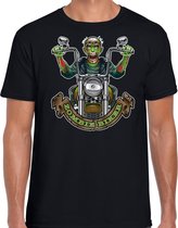 Halloween zombie biker verkleed t-shirt zwart voor heren - zombie biker shirt / kleding / kostuum / horror outfit L