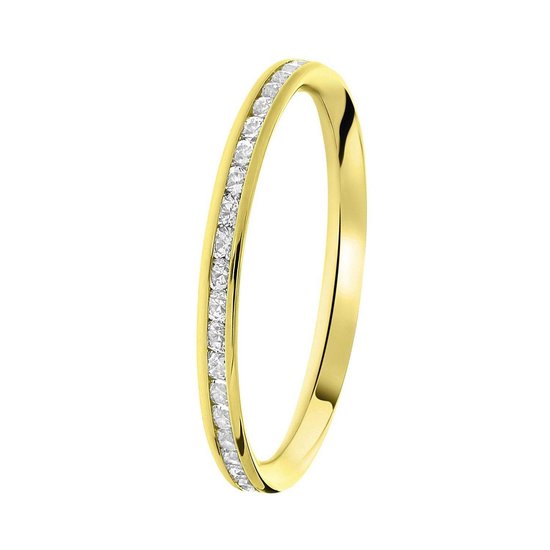 Lucardi Dames Railring rondom zirkonia - Ring - Cadeau voor vrouwen - 9 Karaat - Geelgoud
