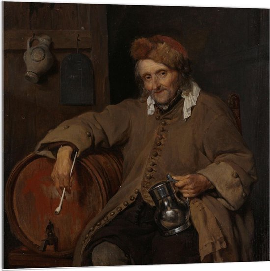 Acrylglas - Oude meesters - De oude drinker, Gabriël Metsu, ca. 1661 - ca. 1663 - 100x100cm Foto op Acrylglas (Met Ophangsysteem)