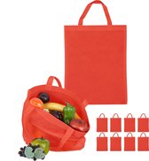 Relaxdays boodschappentas - 10 stuks - stoffen tas - effen gekleurd - opvouwbaar - 50 x 40 - rood