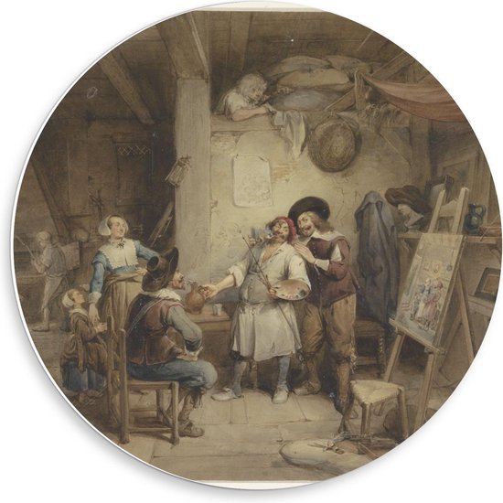 Forex Wandcirkel - Oude Meesters - A. Brouwer & pupil J. v Craesbeek, Jean Baptiste Madou - 50x50cm Foto op Wandcirkel (met ophangsysteem)