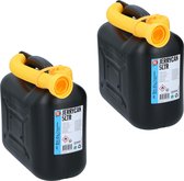 2x Jerrycans/benzinetanks 5 liter zwart- Voor diesel en benzine - Brandstof jerrycan/benzinetank