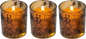 Set van 8x stuks halloween kaarsjes oranje in glazen houder 6 cm - Feestartikelen/versieringen