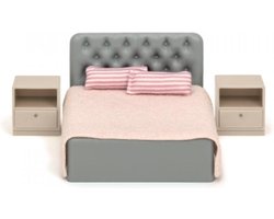 Lundby poppenhuis Basic - Slaapkamerset grijs/roze