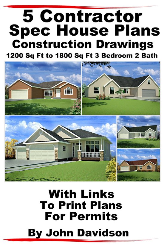 Foto: Plans and blueprints how to build 5 contractor spec house plans blueprints construction drawings 1200 sq ft to 1800 sq ft 3 bedroom 2 bath