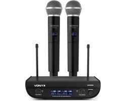 Draadloze microfoon - Vonyx WM82 draadloze microfoonset UHF met twee handmicrofoons