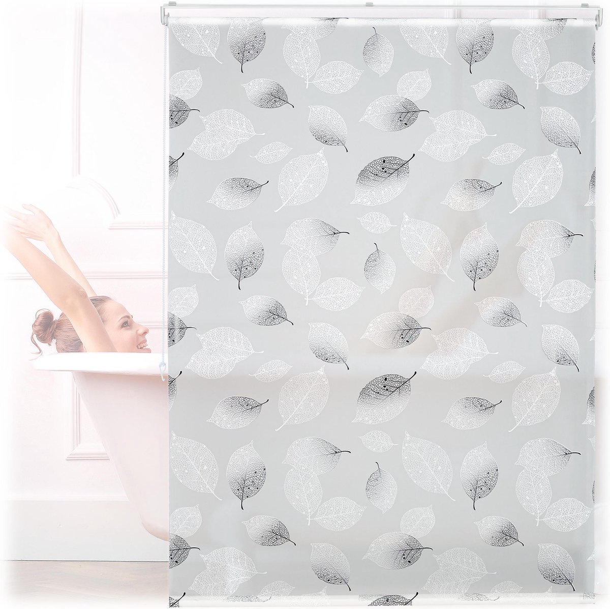 Relaxdays douchegordijn transparant - doucherolgordijn 240 cm - rolgordijn douche - wit - 120x240cm