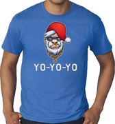 Grote maten Gangster / rapper Santa fout Kerstshirt / Kerst t-shirt blauw voor heren - Kerstkleding / Christmas outfit 3XL