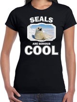 Dieren zeehonden t-shirt zwart dames - seals are serious cool shirt - cadeau t-shirt witte zeehond/ zeehonden liefhebber M