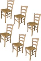 Tommychairs Venezia - Eetkamerstoelen - Set van 6 - Naturel - Rotan & Hout