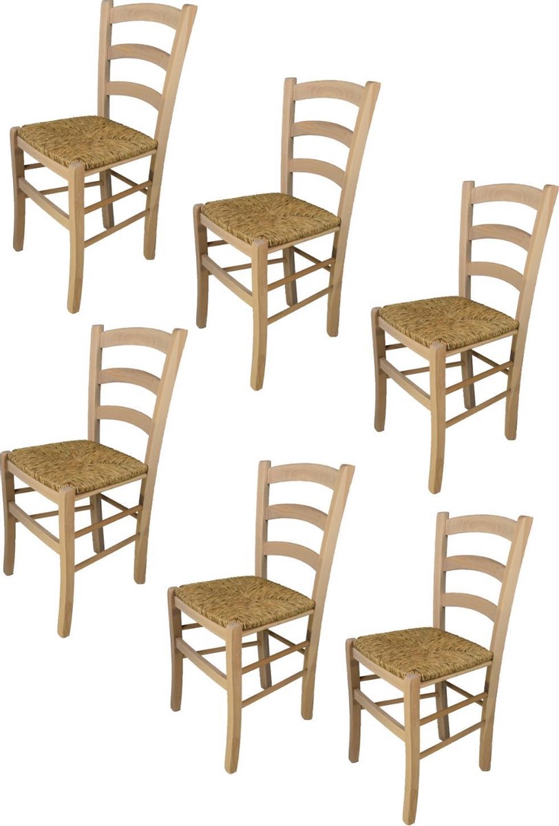 Tommychairs Venezia - Eetkamerstoelen - Set van 6 - Naturel - Rotan & Hout