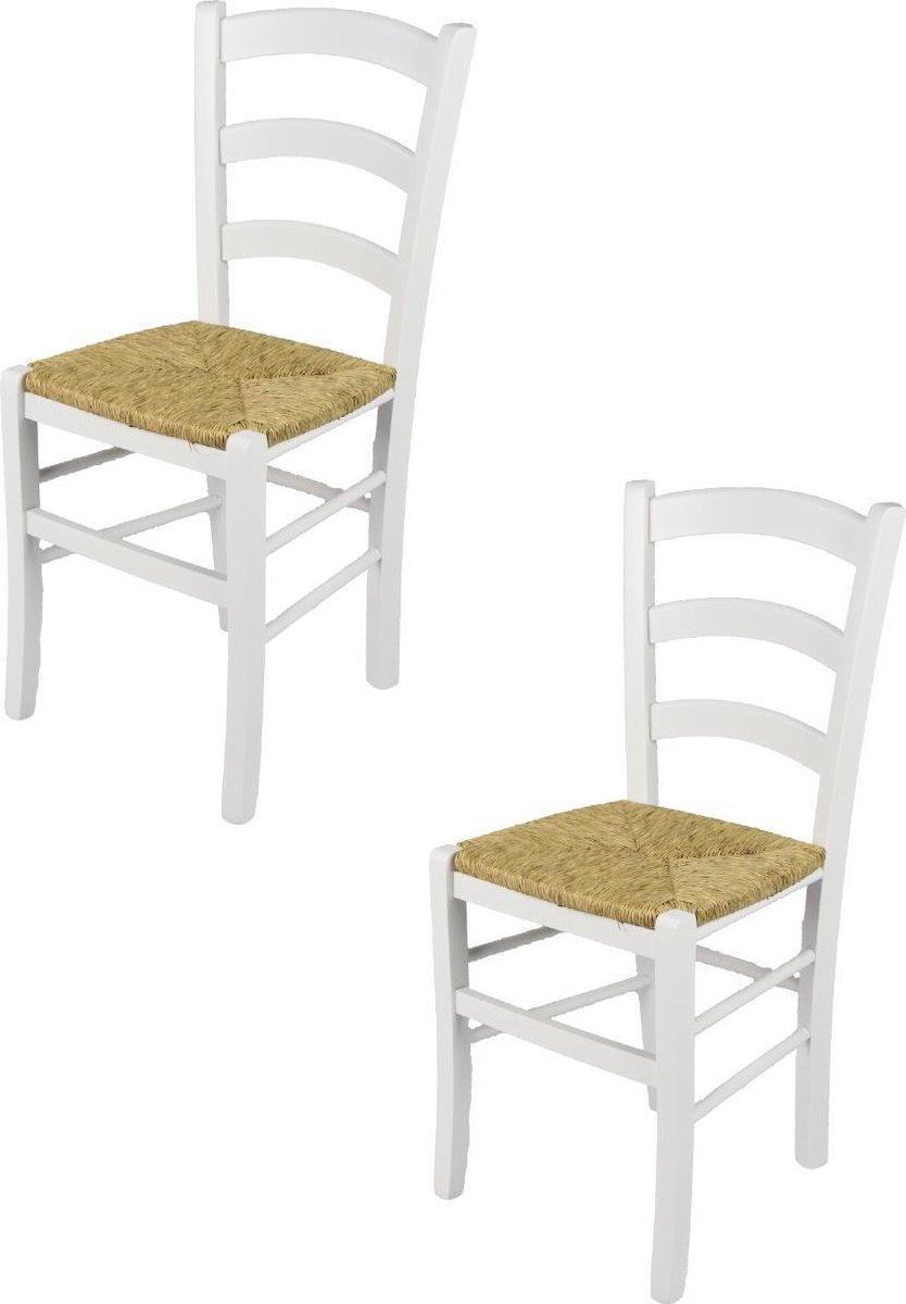 Tommychairs Venezia - Eetkamerstoelen - Set van 2 - Wit - Rotan & Hout
