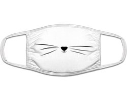 Katten mondkapje | cat | dieren | grappig | gezichtsmasker | bescherming | bedrukt | logo | Wit mondmasker van katoen, uitwasbaar & herbruikbaar. Geschikt voor OV