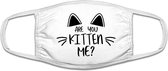 Are you kitten me? mondkapje | kat | dieren | grappig | gezichtsmasker | bescherming | bedrukt | logo | Wit mondmasker van katoen, uitwasbaar & herbruikbaar. Geschikt voor OV