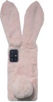 ADEL Siliconen Back Cover Softcase Hoesje Geschikt voor Samsung Galaxy A51 - Roze Konijn Pluche Stof