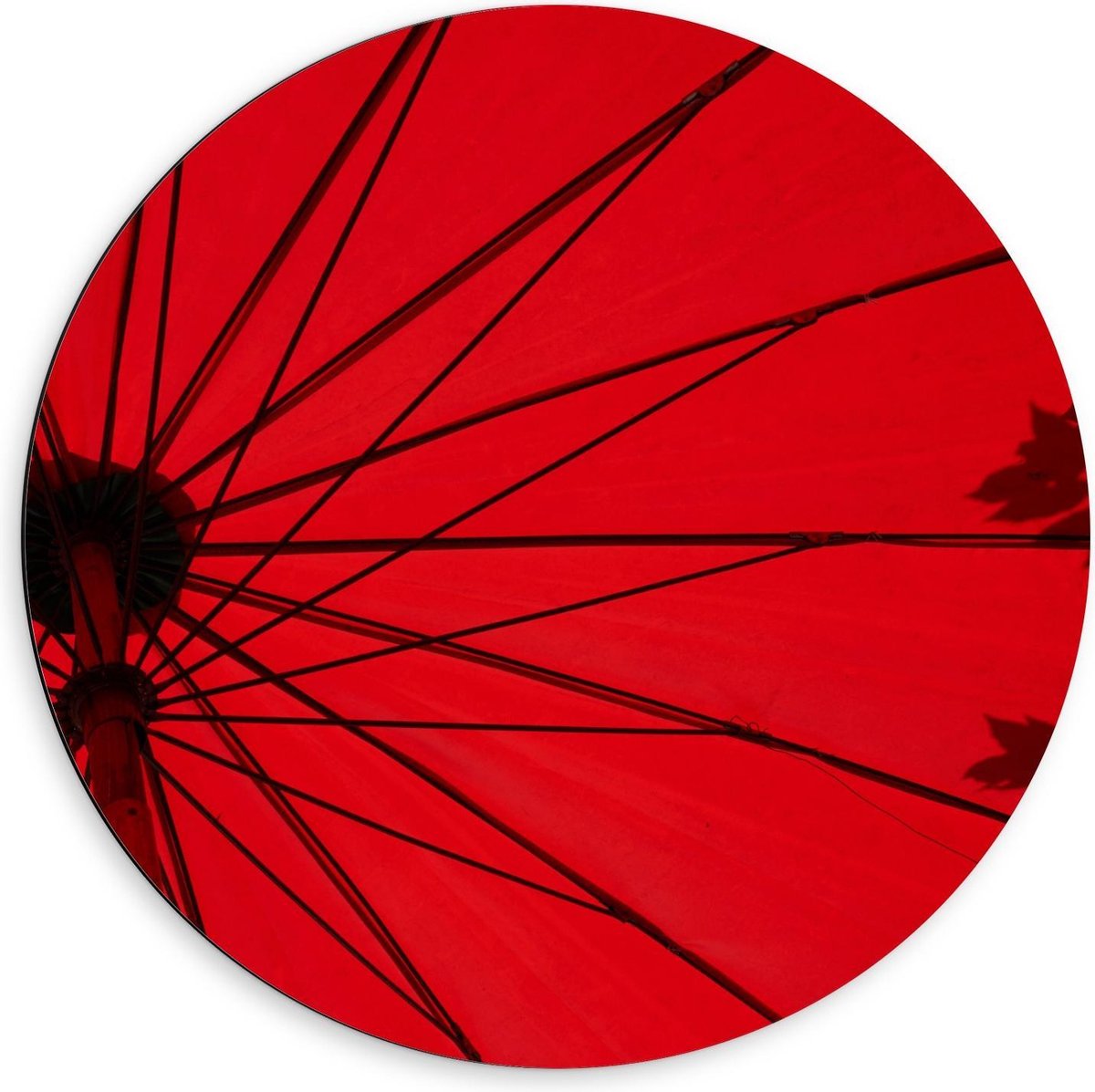 Dibond Wandcirkel - Rode Parasol - 60x60cm Foto op Aluminium Wandcirkel (met ophangsysteem