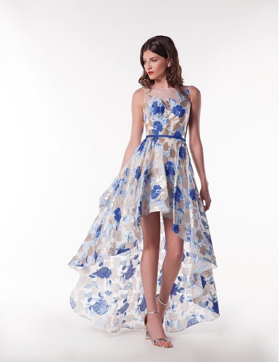jurk met bloemen - Maat 38 - Blauw | bol