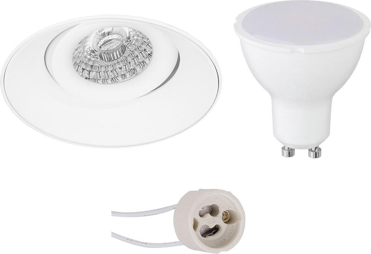 GU10 Inbouwspot Set - Mat Wit - Inbouw Rond - Trimless - Kantelbaar - Pragmi Nivas Pro - 4W - Warm Wit 3000K - Ø150mm