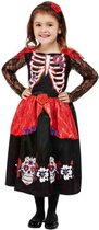 Smiffy's - Spaans & Mexicaans Kostuum - Dia De Los Muertos Prinsessenjurk Meisje - Rood, Zwart - Maat 90 - Halloween - Verkleedkleding