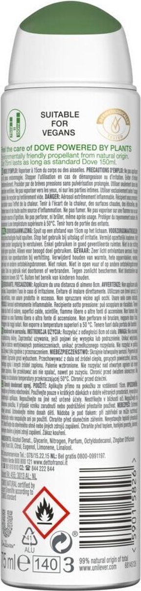 Dove Powered by Plants Deodorant - Ginger - 48 uur bescherming - Vegan -  75ml | bol