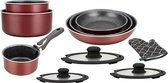 Herzberg 11-Delige Kookset Met Marmercoating En Afneembaar Handvat - Bordeaux Rood